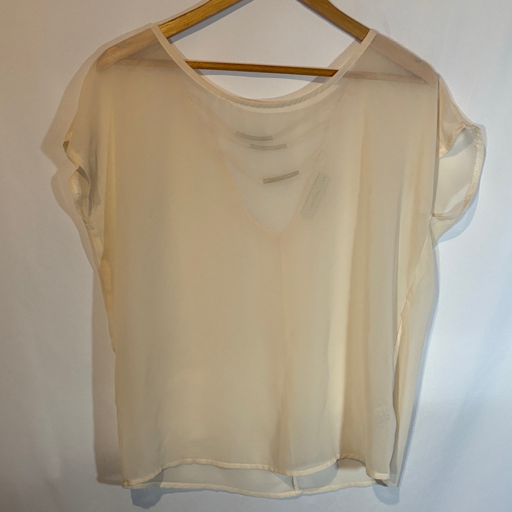 Light Cream Sheer Short Sleeve Blouse - Women's Top